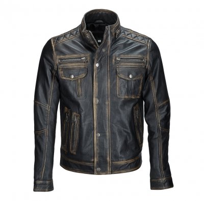 Wholesaler Fashion Men Genuine Leather Jacket with Zippers